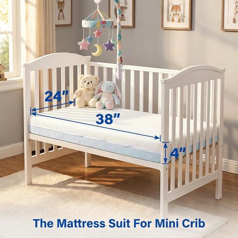 Mini Crib Mattress 38" L x 24" W, Dual-Sided Premium Foam Mattress with Removable and Washable Cover, Breathable Sleep Surface, Fits Mini Size & Portable Crib in Kuwait