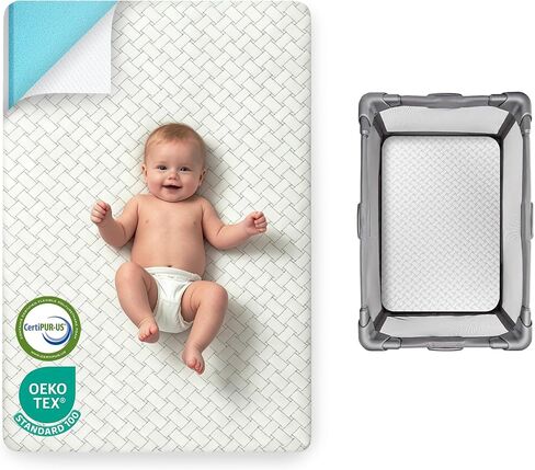 PanKers Pack and Play Mattress 38"x26" – Dual Sided Memory Foam Pack N Play Mattress Pad with Breathable Removable Cover, Non-Slip Bottom, Firm & Plush Support for Baby in Kuwait