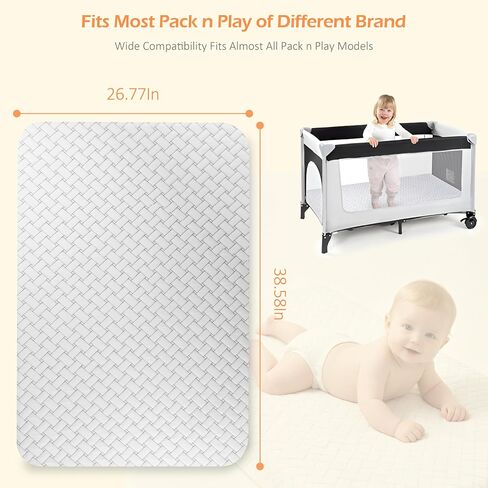 PanKers Pack and Play Mattress 38"x26" – Dual Sided Memory Foam Pack N Play Mattress Pad with Breathable Removable Cover, Non-Slip Bottom, Firm & Plush Support for Baby in Kuwait
