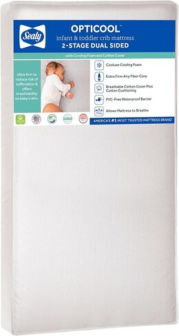 Sealy Baby 2 Stage Infant Crib Mattress Plus Toddler Bed Fit, Breathable, Cooling Foam Cotton Cover, Dual Firmness & Ultra-Lightweight, OptiCool in Kuwait