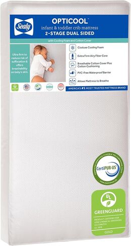 Sealy Baby 2 Stage Infant Crib Mattress Plus Toddler Bed Fit, Breathable, Cooling Foam Cotton Cover, Dual Firmness & Ultra-Lightweight, OptiCool in Kuwait