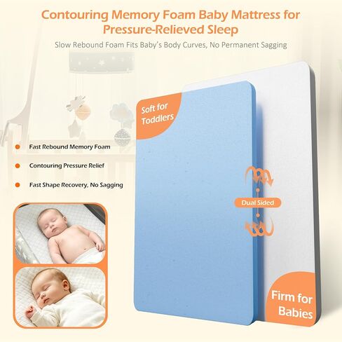 PanKers Pack and Play Mattress 38"x26" – Dual Sided Memory Foam Pack N Play Mattress Pad with Breathable Removable Cover, Non-Slip Bottom, Firm & Plush Support for Baby in Kuwait