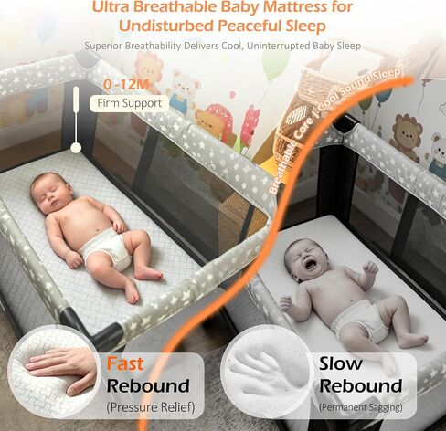 PanKers Pack and Play Mattress 38"x26" – Dual Sided Memory Foam Pack N Play Mattress Pad with Breathable Removable Cover, Non-Slip Bottom, Firm & Plush Support for Baby in Kuwait