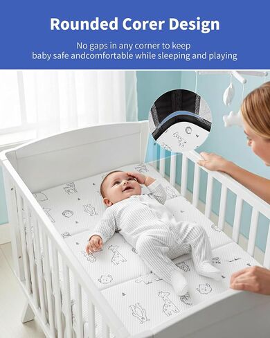 Pack and Play Mattress Pad,38x26 Dual-Sided Soft&Firm Memory Foam | Foldable,Portable,Breathable Animal Jacquard Cover,Travel Bag,Pack N Play Mattresses in Kuwait