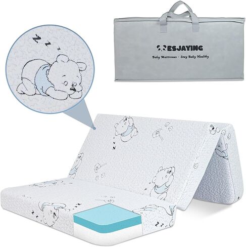 Trifold Pack and Play Mattress, 38"x26" Gel Memory Foam Pack N Play Mattresses Pad, Portable Dual Sided Travel Mattress for Pack N Play with Washable Cover and Carry Bag in Kuwait