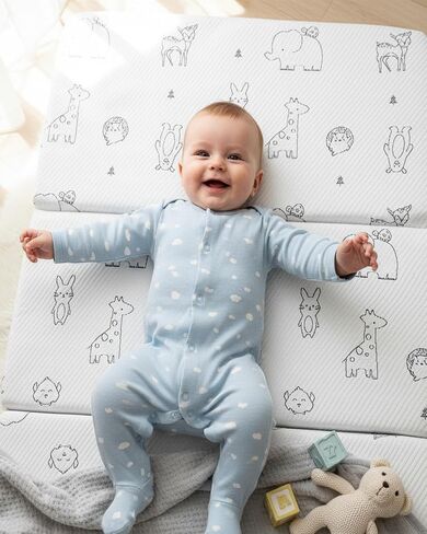 Pack and Play Mattress Pad,38x26 Dual-Sided Soft&Firm Memory Foam | Foldable,Portable,Breathable Animal Jacquard Cover,Travel Bag,Pack N Play Mattresses in Kuwait