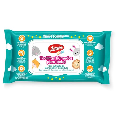 JALOMA Baby Wipes, Pack of 6, 80 Wipes Each (480 Count) | Chamomile and Calendula Extract, Hypoallergenic, Paraben Free in Kuwait