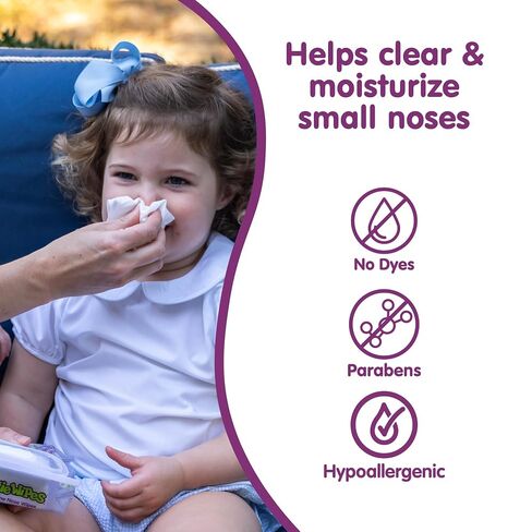 Boogie Wipes - Gentle Saline Nose Wipes Lavender Scent - 45 Count | Hypoallergenic & Alcohol-Free, Allergy Relief, Made with Natural Saline, Aloe, Chamomile & Vitamin E, Diaper Bag Essential in Kuwait
