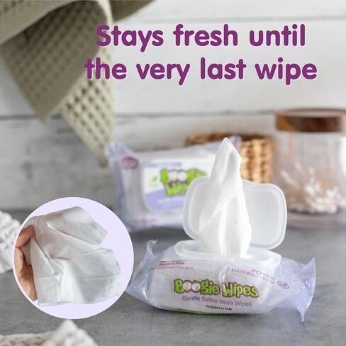 Boogie Wipes - Gentle Saline Nose Wipes Lavender Scent - 45 Count | Hypoallergenic & Alcohol-Free, Allergy Relief, Made with Natural Saline, Aloe, Chamomile & Vitamin E, Diaper Bag Essential in Kuwait