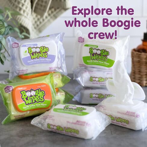 Boogie Wipes - Gentle Saline Nose Wipes Lavender Scent - 45 Count | Hypoallergenic & Alcohol-Free, Allergy Relief, Made with Natural Saline, Aloe, Chamomile & Vitamin E, Diaper Bag Essential in Kuwait
