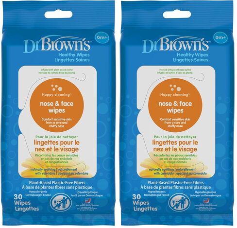 Dr. Brown's Nose and Face Healthy Wipes, Safe Cleaning and Moisturizing for Babies and Toddlers, Hypoallergenic for Sensitive Skin, 30 count, 1-Pack (Packaging May Vary) in Kuwait
