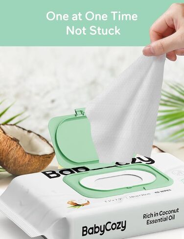 Babycozy Wet Wipes Plus Lotion, Cleansing & Moisturizing 2-in-1 for Sensitive Skin, 100% Plant Fiber & Biodegradable, Hypoallergenic Coconut Baby Wipes Moisturize Every Cleanse, 240 count (6 pack) in Kuwait