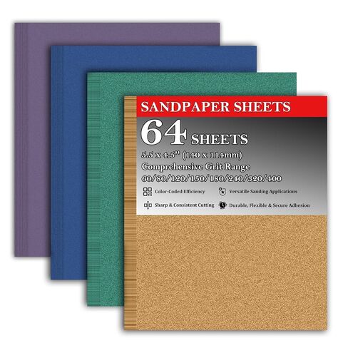 64 Pcs 1/4 Sheet Sandpaper, 60/80/120/150/180/240/320/400 Grit Sand Paper Assortment Pack for Wood Metal Automotive, 5.5" x 4.5" Premium Sandpaper Sheets for Drywall & Palm Sanders in Saudi Arabia
