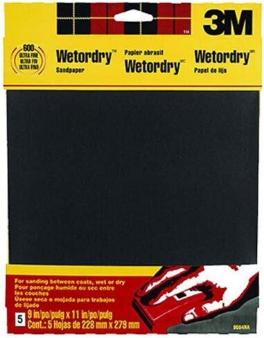 3M Wetordry Sandpaper, 5 Sheets, 9 in x 11 in, 320 Grit, Extra Fine, Use for Wet and Dry Sanding, For Sanding Between Coats of Varnish, Lacquer, Paint & Other Finishes, Waterproof Paper (9086DC-NA) in Kuwait