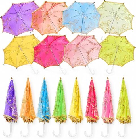 DJMUMU 8 Pcs 16 Inch Large Indian Decorative Umbrellas for Weddings, 20-Inch Lace Parasol Umbrella Handmade Embroidered Multicolored Boho Umbrellas for Party Decor, Mehndi Haldi & Garden in Kuwait