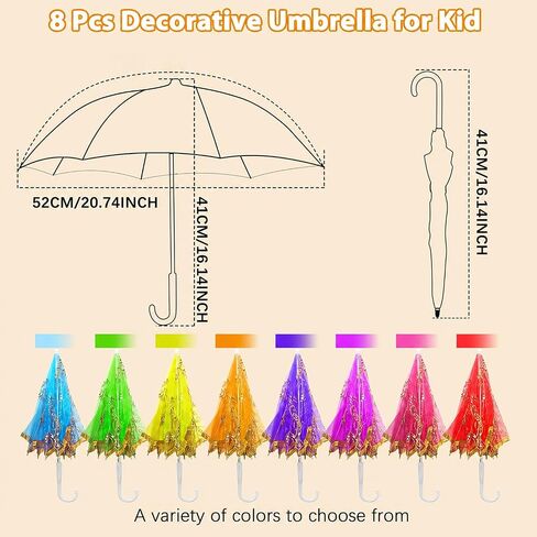 DJMUMU 8 Pcs 16 Inch Large Indian Decorative Umbrellas for Weddings, 20-Inch Lace Parasol Umbrella Handmade Embroidered Multicolored Boho Umbrellas for Party Decor, Mehndi Haldi & Garden in Kuwait