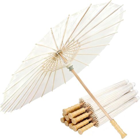 33 Inch White Paper Parasol Umbrella for Wedding Decor & DIY Art - Large Handmade Wooden Frame Sun Wedding Parasols, Asian Party Backdrop Painting Craft Projects in Kuwait