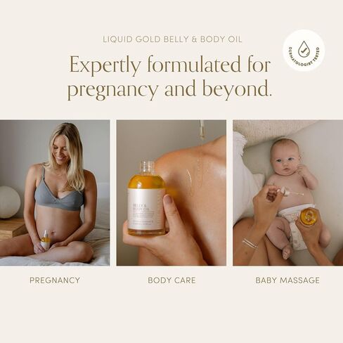 Belly Oil for Pregnancy, Dermatologically & Clinically Tested for Stretch Marks, Improves Hydration & Elasticity, Natural & Organic + Jojoba, Sweet Almond Oil & Vitamin E, 4.9 fl.oz in Kuwait