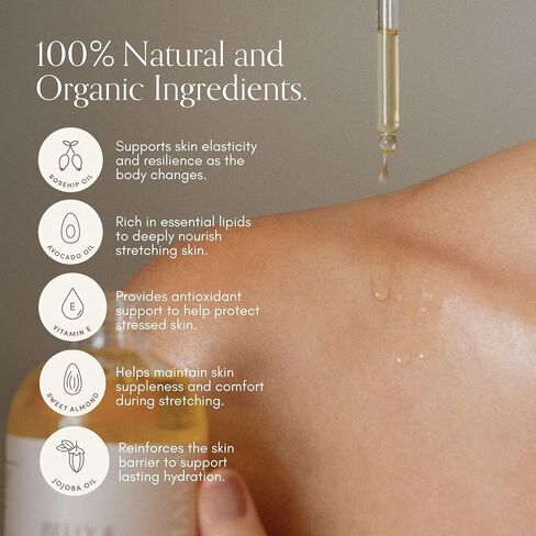 Belly Oil for Pregnancy, Dermatologically & Clinically Tested for Stretch Marks, Improves Hydration & Elasticity, Natural & Organic + Jojoba, Sweet Almond Oil & Vitamin E, 4.9 fl.oz in Kuwait