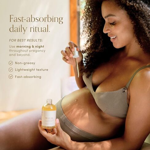 Belly Oil for Pregnancy, Dermatologically & Clinically Tested for Stretch Marks, Improves Hydration & Elasticity, Natural & Organic + Jojoba, Sweet Almond Oil & Vitamin E, 4.9 fl.oz in Kuwait