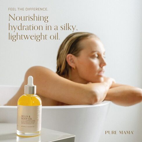 Belly Oil for Pregnancy, Dermatologically & Clinically Tested for Stretch Marks, Improves Hydration & Elasticity, Natural & Organic + Jojoba, Sweet Almond Oil & Vitamin E, 4.9 fl.oz in Kuwait