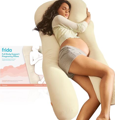Frida Mom Compact Support 4-in-1 Pregnancy Pillow, Cooling Pregnancy Pillow, Twist & Bends into 4 Shapes for Comfort & Full Body Support, Compact Storage, Easy to Clean, Breathable, Storage Bag, Taupe in Kuwait