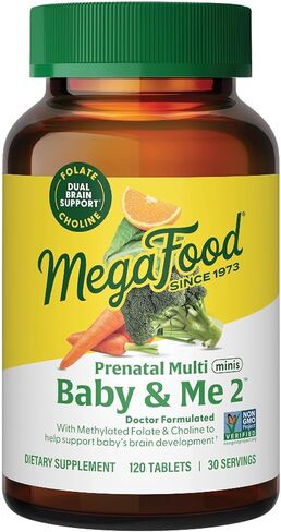 MegaFood Baby & Me 2 Prenatal Multi Minis - Prenatal Vitamins for Women with Choline & Methyl Folate - Gluten-Free, Vegetarian, Pre Natal Multivitamin for Women – 120 Minis Tablets, 30 Servings | Prenatal Vitamins for Women with Methylfolate, Choline, Iro in Kuwait