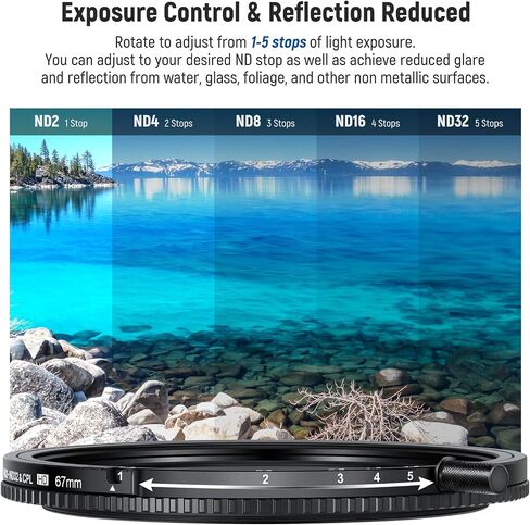 NEEWER 46mm True Colors Variable ND Filter ND2-ND32 & CPL, 2 in 1 Adjustable Neutral Density and Circular Polarizing Filter, Multi Coated HD Optical Glass/Aluminum Frame in Saudi Arabia