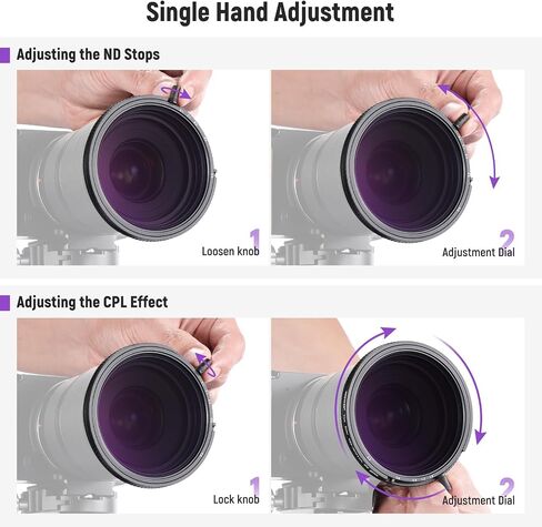 NEEWER 46mm True Colors Variable ND Filter ND2-ND32 & CPL, 2 in 1 Adjustable Neutral Density and Circular Polarizing Filter, Multi Coated HD Optical Glass/Aluminum Frame in Saudi Arabia