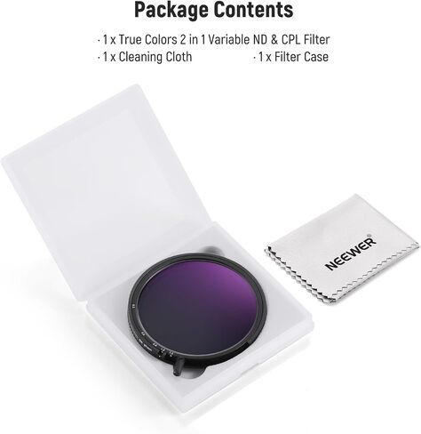 NEEWER 46mm True Colors Variable ND Filter ND2-ND32 & CPL, 2 in 1 Adjustable Neutral Density and Circular Polarizing Filter, Multi Coated HD Optical Glass/Aluminum Frame in Saudi Arabia