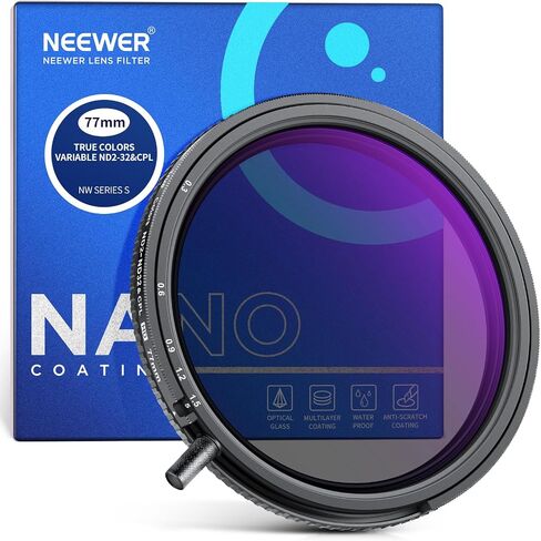 NEEWER 46mm True Colors Variable ND Filter ND2-ND32 & CPL, 2 in 1 Adjustable Neutral Density and Circular Polarizing Filter, Multi Coated HD Optical Glass/Aluminum Frame in Saudi Arabia