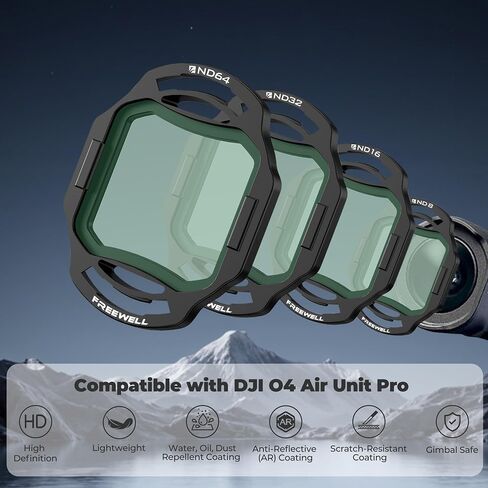 Freewell ND Filter 4-Pack for DJI O4 Air Unit Pro–ND8, ND16, ND32, ND64–Reduce Shutter Speed for Smooth, Cinematic Footage | ND8, ND16, ND32, ND64–Reduce Shutter Speed for Smooth, Cinematic Footage in Kuwait