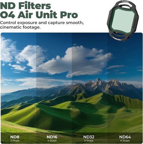 Freewell ND Filter 4-Pack for DJI O4 Air Unit Pro–ND8, ND16, ND32, ND64–Reduce Shutter Speed for Smooth, Cinematic Footage | ND8, ND16, ND32, ND64–Reduce Shutter Speed for Smooth, Cinematic Footage in Kuwait