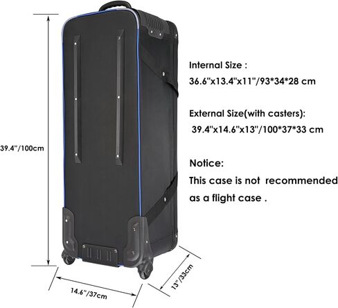 MagicLine 39.4" Heavy Duty Photo Studio Trolley Case with Side Pocket | 100x37x33cm, 39.4"x14.6"x13" rolling camera case. Carrying bag with wheels for light stands, tripods, flashes and telescopes in Kuwait