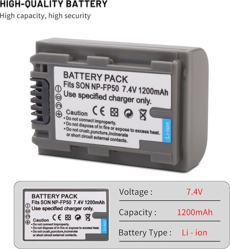 2-Pack NP-FP50 Battery with Dual Charger for Sony NP-FP30 NP-FP60 NP-FP70 | DCR-DVD103 DCR-DVD105 DCR-DVD202 DCR-HC16 DCR-HC18 DCR-HC19 DCR-HC20 DCR-HC21 DCR-HC22 HandyCams in Kuwait