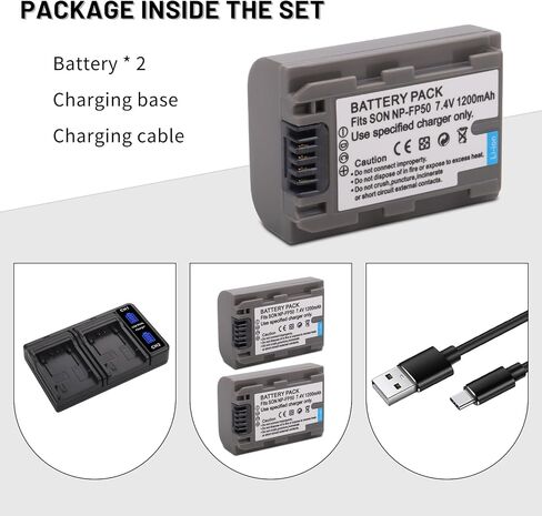 2-Pack NP-FP50 Battery with Dual Charger for Sony NP-FP30 NP-FP60 NP-FP70 | DCR-DVD103 DCR-DVD105 DCR-DVD202 DCR-HC16 DCR-HC18 DCR-HC19 DCR-HC20 DCR-HC21 DCR-HC22 HandyCams in Kuwait