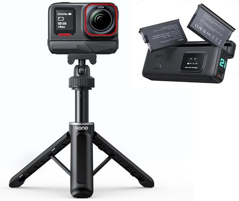 llano 16" Magnetic Action Camera Tripod + AC2 30W Fast Battery Charger Hub with 2 Pack 2500mAh Batteries for Insta 360 x5 in Kuwait