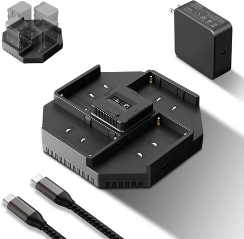 NEEWER 4 Channel NPF Battery Charger for NP-F550 NP-F750 NP-F970 Camcorder Camera Battery, 100W PD Fast Charging with PD 100W GaN Fast Wall Charger, USB C to USB C Cable, OLED Display, NW-F4 in Kuwait