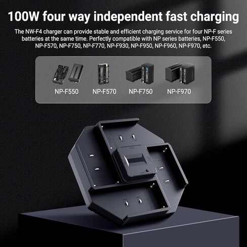 NEEWER 4 Channel NPF Battery Charger for NP-F550 NP-F750 NP-F970 Camcorder Camera Battery, 100W PD Fast Charging with PD 100W GaN Fast Wall Charger, USB C to USB C Cable, OLED Display, NW-F4 in Saudi Arabia