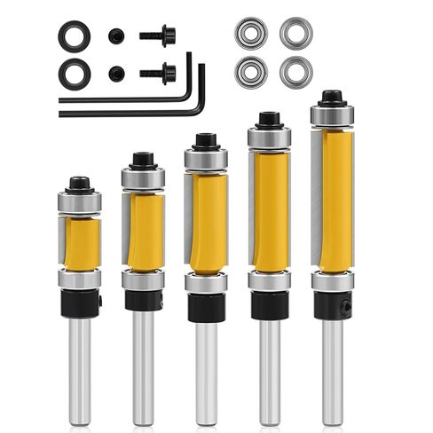 Pattern Flush Trim Bit 4 Pcs Router Bits，Top Bearing Flush Trim Bits Set，1/4 Inch Shank ,Cutting Length 1/2", 3/4", 1", 1-1/2"，Template Guide Woodworking Milling Cutter Tool in Kuwait