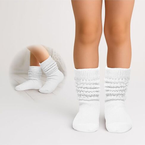 ARRIA Kids Slouch Socks – Multipack Soft Breathable Cotton Unisex Crew, Cozy All-Day Fit, Trendy Slouch Style, Fun Vibrant Colors (Blk/Wht/Gry, 13m-3y) in Kuwait