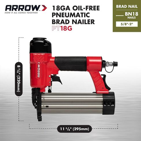 Arrow PT18G Gauge Oil-Free Pneumatic Brad Nailer - Small Light Trim and Interior Molding Work, Operates Up to 100psi Compression Unit, Fits 5/8", 3/4", 1", 1.5", 2" Brad Nails in Saudi Arabia