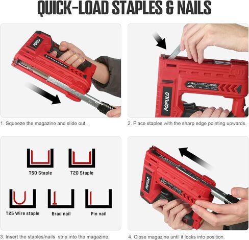 POPULO Electric Staple Gun 5 in 1 Band Nailer, 4V Rechargeable Cordless Stapler, Pin Nail Gun Battery Powered with 2,000 Staples and Nails, Power Wire Staple Gun for Home, Wood, Upholstery, DIY in Kuwait