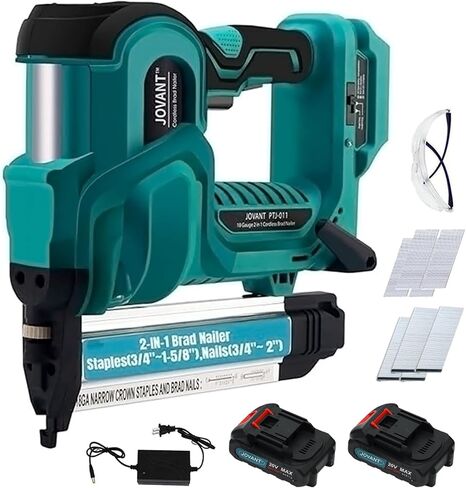 Brad Nailer Electric, 18 Gauge Brad Nail Gun, 2-in-1 Brad Nailer with 800pcs Nails&Staples, Nail Gun with 2×2.0Ah Batteries, for Woodworking, Home Improvement JOVANT in Kuwait