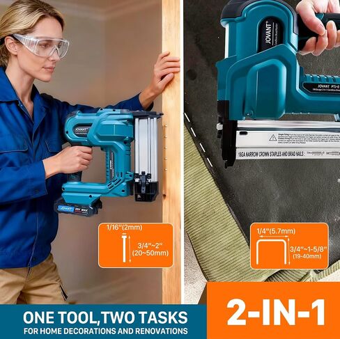 Brad Nailer Electric, 18 Gauge Brad Nail Gun, 2-in-1 Brad Nailer with 800pcs Nails&Staples, Nail Gun with 2×2.0Ah Batteries, for Woodworking, Home Improvement JOVANT in Kuwait