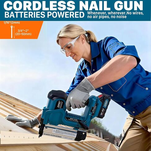 Brad Nailer Electric, 18 Gauge Brad Nail Gun, 2-in-1 Brad Nailer with 800pcs Nails&Staples, Nail Gun with 2×2.0Ah Batteries, for Woodworking, Home Improvement JOVANT in Kuwait
