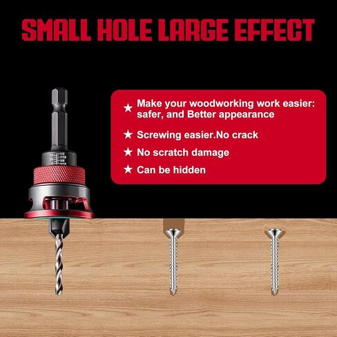 5Pcs Countersink Drill Bit Set with Aluminum Alloy Depth Stop Collar, HSS M2 Bits 1/8 9/64" 5/32" Drill+3/8" 82° Counter-Bore,11/64" 3/16" Drill+ 1/2" 82° Counter Bore (Red) in Kuwait
