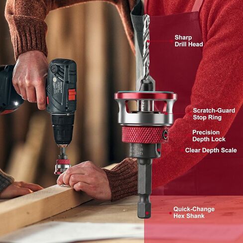 5Pcs Countersink Drill Bit Set with Aluminum Alloy Depth Stop Collar, HSS M2 Bits 1/8 9/64" 5/32" Drill+3/8" 82° Counter-Bore,11/64" 3/16" Drill+ 1/2" 82° Counter Bore (Red) in Kuwait