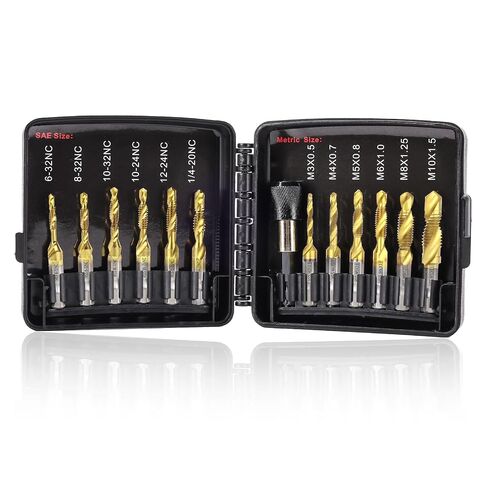 Drill Tap Set 6Pcs, Titanium Plated Combination Taps Drill Bit Set | M3 M4 M5 M6 M8 M10 Hex Shank HSS Screw Thread Metric Compound Tap Drill Bits Metal Drilling in Kuwait