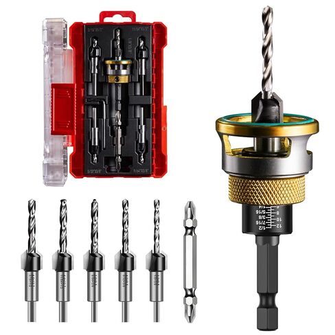 Countersink Drill Bit Set - 5 Pcs Countersink Drill Bit with Aluminum Alloy Depth Stop Collar, HSS M2 Bearing Stopper Anti-Scratch, 82° Counterbores 1/4" Hex Shank for Woodworking Tools & Hand Tools in Kuwait